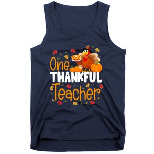 Funny Cute One Thankful Teacher Thanksgiving Turkey Teacher Tank Top