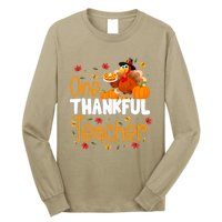 Funny Cute One Thankful Teacher Thanksgiving Turkey Teacher Long Sleeve Shirt