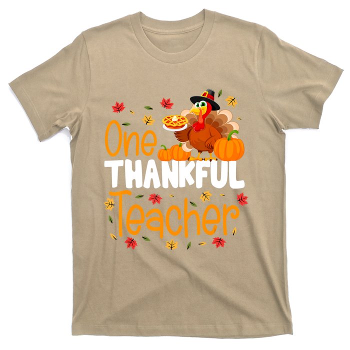 Funny Cute One Thankful Teacher Thanksgiving Turkey Teacher T-Shirt