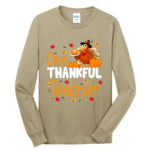 Funny Cute One Thankful Teacher Thanksgiving Turkey Teacher Tall Long Sleeve T-Shirt