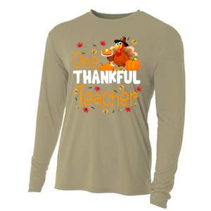 Funny Cute One Thankful Teacher Thanksgiving Turkey Teacher Cooling Performance Long Sleeve Crew