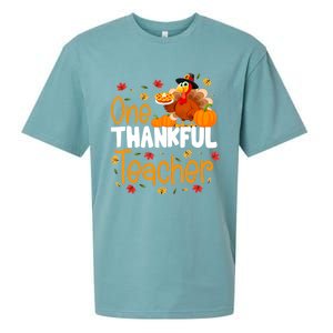 Funny Cute One Thankful Teacher Thanksgiving Turkey Teacher Sueded Cloud Jersey T-Shirt