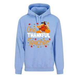 Funny Cute One Thankful Teacher Thanksgiving Turkey Teacher Unisex Surf Hoodie