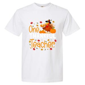 Funny Cute One Thankful Teacher Thanksgiving Turkey Teacher Garment-Dyed Heavyweight T-Shirt