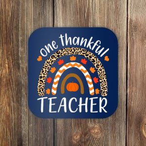 Funny Cute One Thankful Teacher, Autumn Fall Leopard Design Coaster