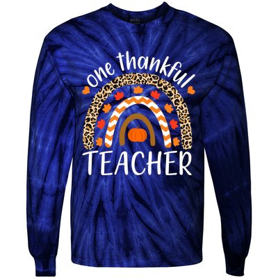 Funny Cute One Thankful Teacher, Autumn Fall Leopard Design Tie-Dye Long Sleeve Shirt