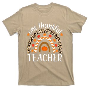 Funny Cute One Thankful Teacher, Autumn Fall Leopard Design T-Shirt