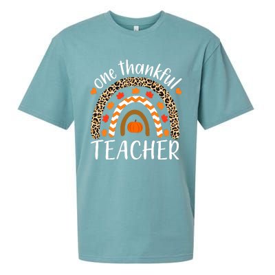 Funny Cute One Thankful Teacher, Autumn Fall Leopard Design Sueded Cloud Jersey T-Shirt