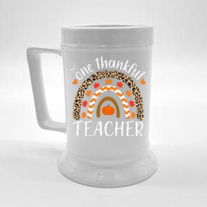 Funny Cute One Thankful Teacher, Autumn Fall Leopard Design Beer Stein