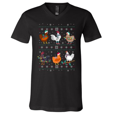 Funny Chicken Owner Birb Memes Farmer Ugly Christmas Chicken V-Neck T-Shirt