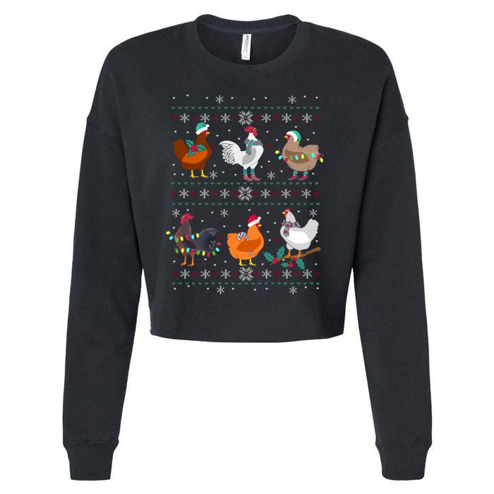 Funny Chicken Owner Birb Memes Farmer Ugly Christmas Chicken Cropped Pullover Crew