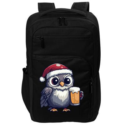 Funny Christmas Owl With Beer Comic Great Gift Impact Tech Backpack