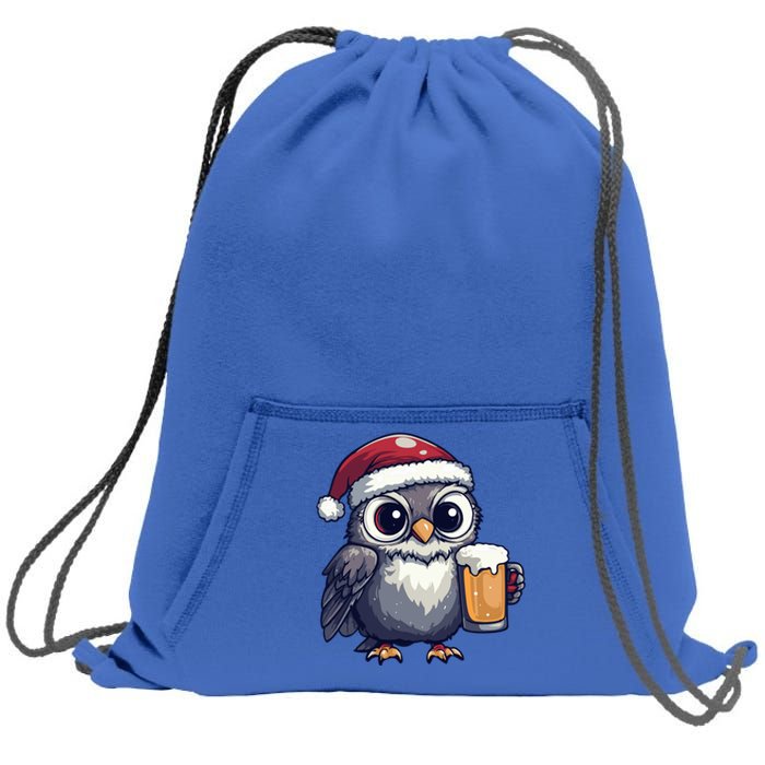 Funny Christmas Owl With Beer Comic Great Gift Sweatshirt Cinch Pack Bag