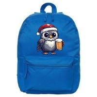 Funny Christmas Owl With Beer Comic Great Gift 16 in Basic Backpack