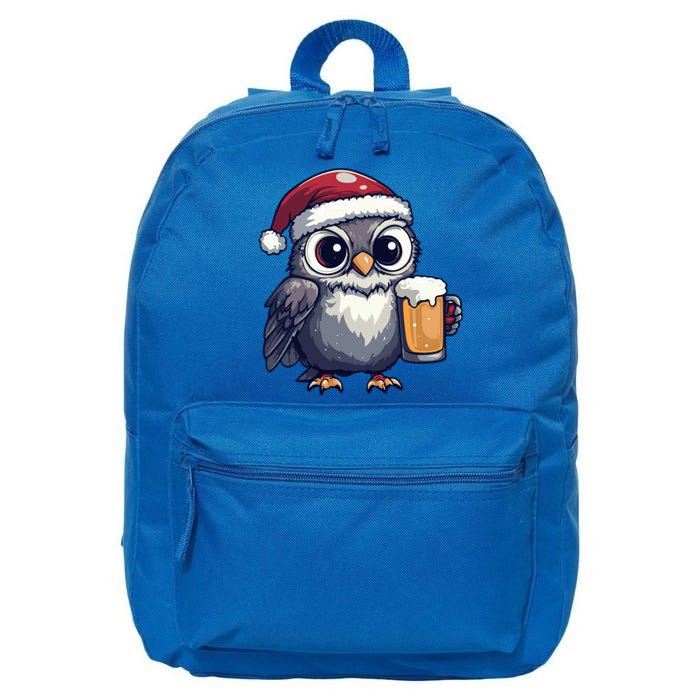 Funny Christmas Owl With Beer Comic Great Gift 16 in Basic Backpack