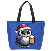 Funny Christmas Owl With Beer Comic Great Gift Zip Tote Bag