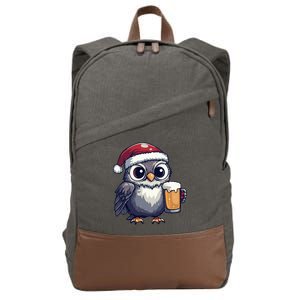 Funny Christmas Owl With Beer Comic Great Gift Cotton Canvas Backpack