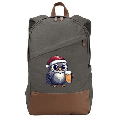 Funny Christmas Owl With Beer Comic Great Gift Cotton Canvas Backpack