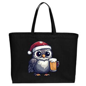 Funny Christmas Owl With Beer Comic Great Gift Cotton Canvas Jumbo Tote