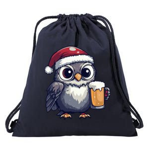 Funny Christmas Owl With Beer Comic Great Gift Drawstring Bag