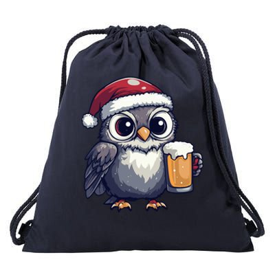 Funny Christmas Owl With Beer Comic Great Gift Drawstring Bag