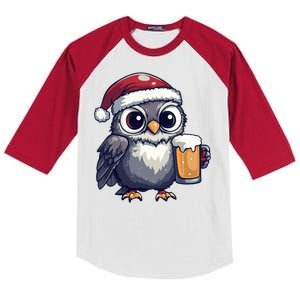 Funny Christmas Owl With Beer Comic Great Gift Kids Colorblock Raglan Jersey