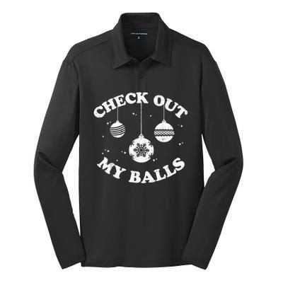 Funny Check Out My Balls Dirty Christmas Pajama Xmas Silk Touch Performance Long Sleeve Polo