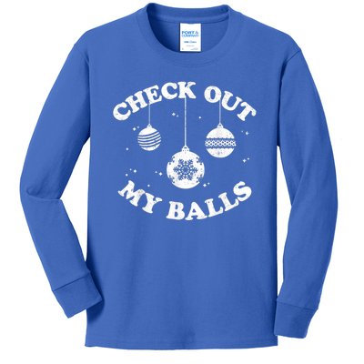 Funny Check Out My Balls Dirty Christmas Pajama Xmas Kids Long Sleeve Shirt