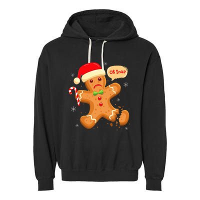 Funny Christmas Oh Snap Gingerbread Man Cookie X Mas PJs Garment-Dyed Fleece Hoodie