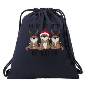 Funny Christmas Otters Cute All Of The Otter Reindeer Drawstring Bag