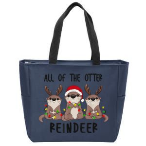 Funny Christmas Otters Cute All Of The Otter Reindeer Zip Tote Bag