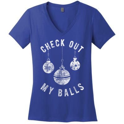Funny Check Out My Balls Dirty Christmas Pajama Xmas Women's V-Neck T-Shirt