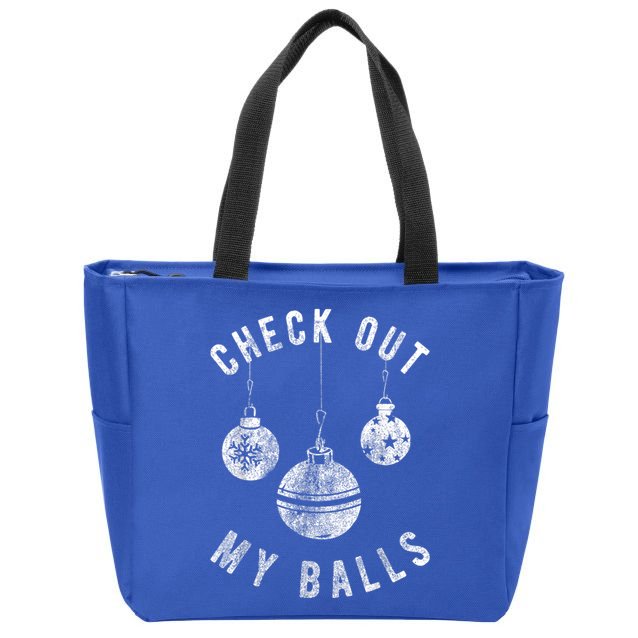 Funny Check Out My Balls Dirty Christmas Pajama Xmas Zip Tote Bag