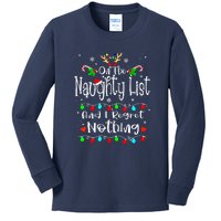 Funny Christmas On The Naughty List And I Regret Nothing Gift Kids Long Sleeve Shirt