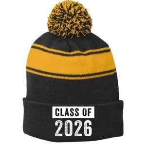 Funny Class Of 2026 Graduation Senior Class 2026 Senior Funny 2026 Graduation Stripe Pom Pom Beanie