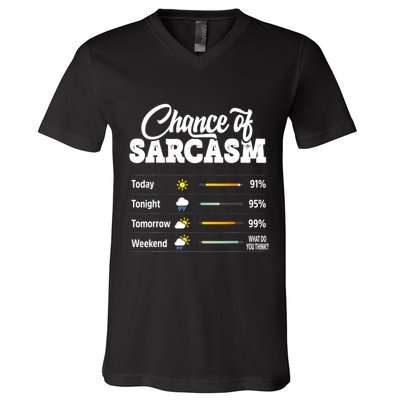 Funny Chance Of Sarcasm Humor Fun Sarcastic V-Neck T-Shirt
