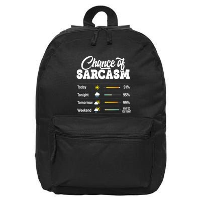 Funny Chance Of Sarcasm Humor Fun Sarcastic 16 in Basic Backpack