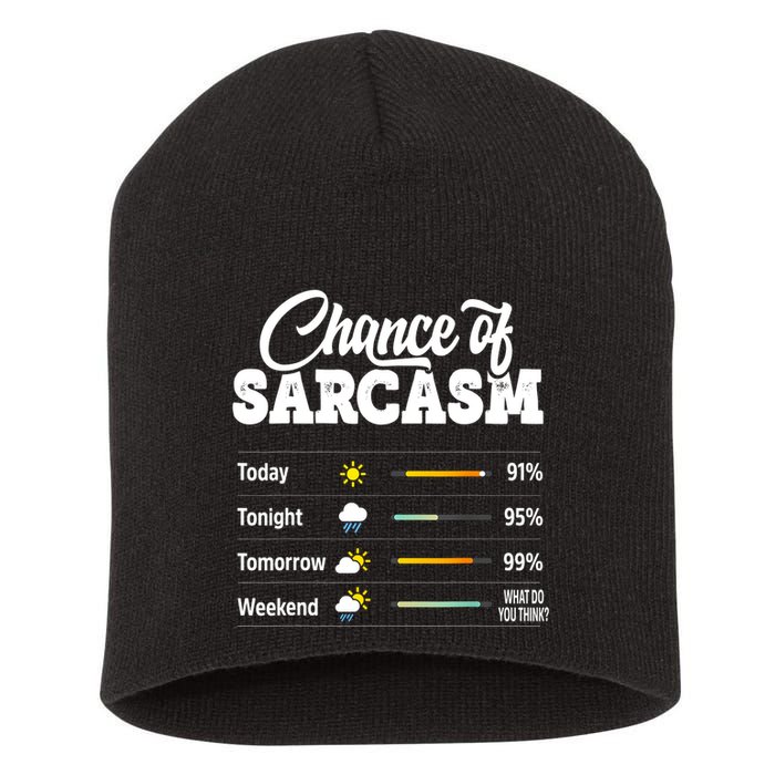 Funny Chance Of Sarcasm Humor Fun Sarcastic Short Acrylic Beanie