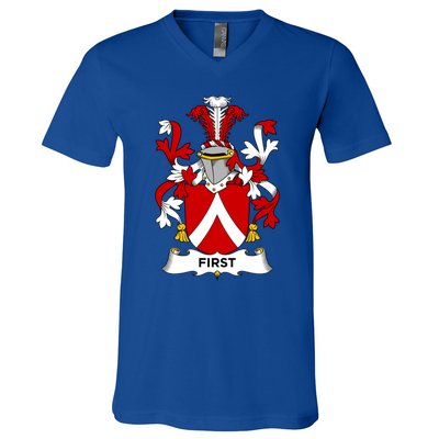 First Coat Of Arms Funny Gift Family Crest Cute Gift V-Neck T-Shirt