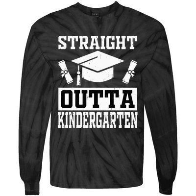 Funny Class Of Straight Outta Kindergarten Graduation Tie-Dye Long Sleeve Shirt