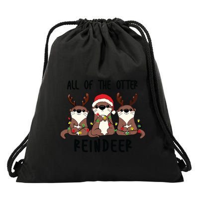 Funny Christmas Otters Cute All Of The Otter Reindeer Drawstring Bag