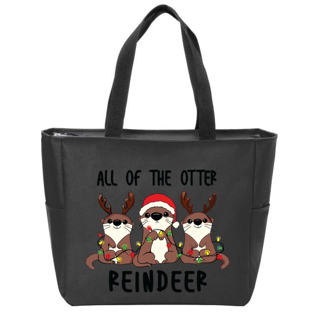 Funny Christmas Otters Cute All Of The Otter Reindeer Zip Tote Bag