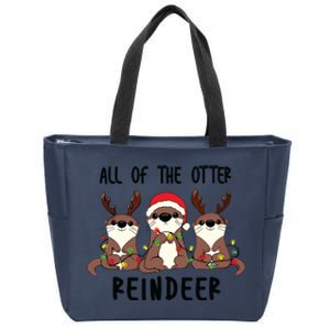 Funny Christmas Otters Cute All Of The Otter Reindeer Zip Tote Bag