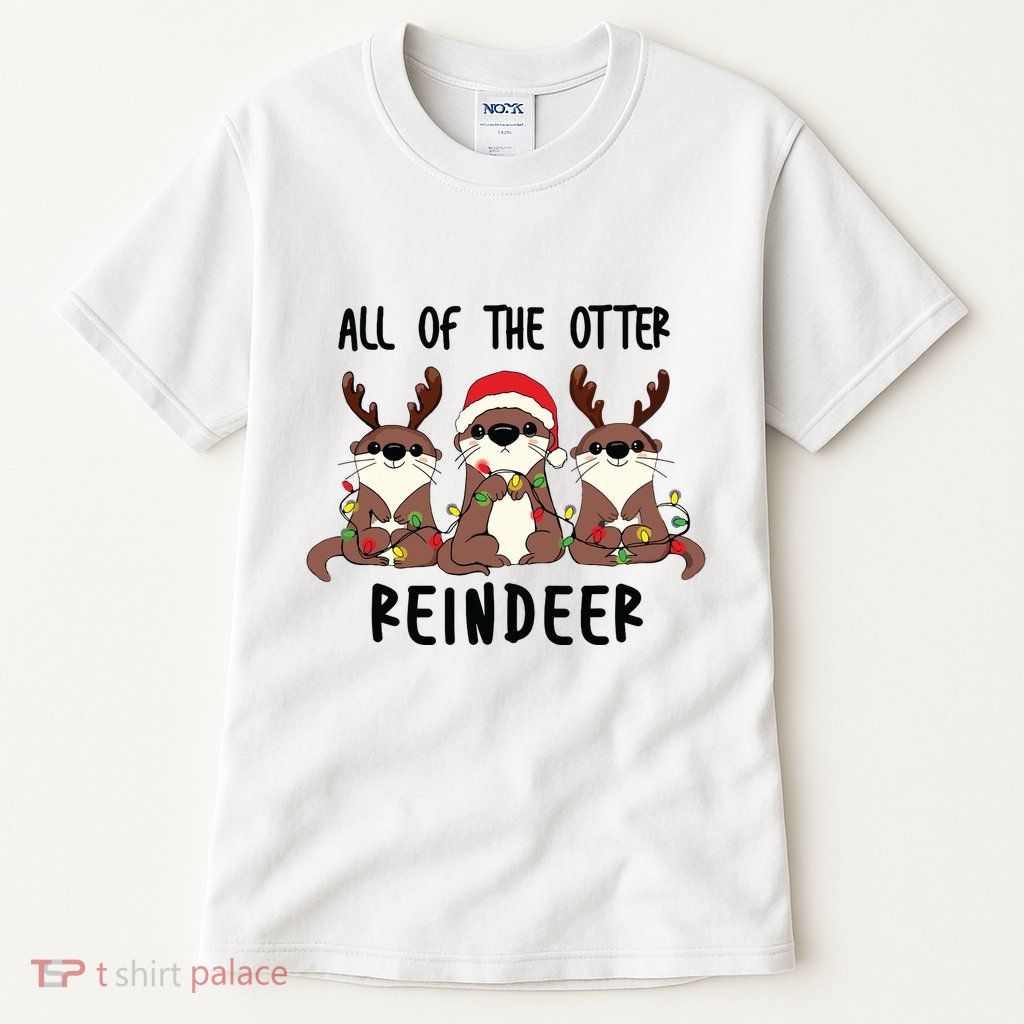 Funny Christmas Otters Cute All Of The Otter Reindeer Tall T-Shirt