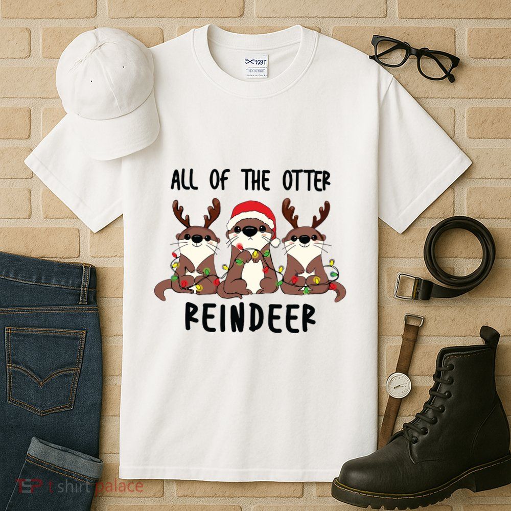 Funny Christmas Otters Cute All Of The Otter Reindeer Tall T-Shirt