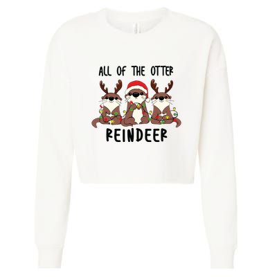 Funny Christmas Otters Cute All Of The Otter Reindeer Cropped Pullover Crew