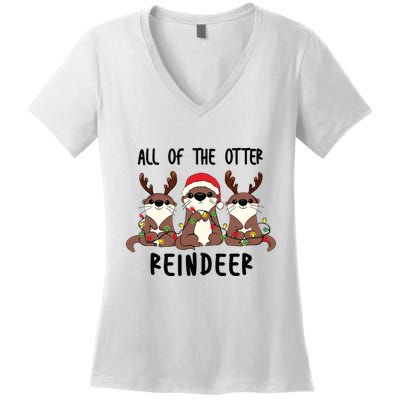 Funny Christmas Otters Cute All Of The Otter Reindeer Women's V-Neck T-Shirt