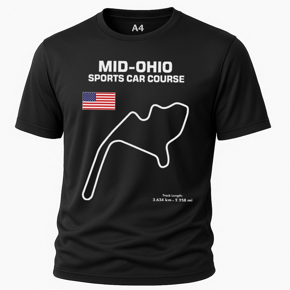 Famous Circuit Outline Mid Ohio Track Race Fan Car Racing Cooling Performance Crew T-Shirt