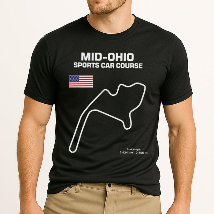 Famous Circuit Outline Mid Ohio Track Race Fan Car Racing Cooling Performance Crew T-Shirt