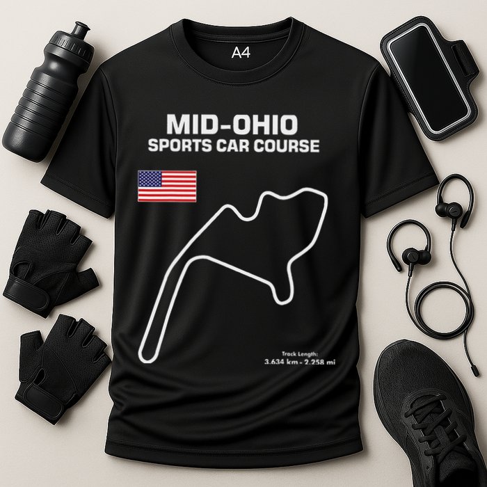 Famous Circuit Outline Mid Ohio Track Race Fan Car Racing Cooling Performance Crew T-Shirt